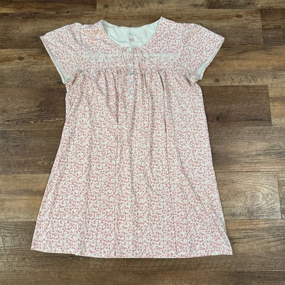 Aria Collection Floral Pink Nightgown Sleep Dress Pajamas M Ribbon Lace READ